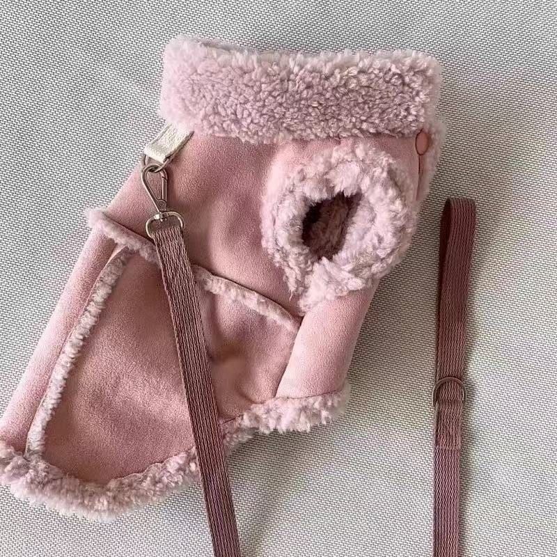 Cozy Pet Winter Vest with Leash Loop: Faux Suede & Plush Fleece Warm Coat for Small Dogs, Cats, and Puppies – Perfect for Autumn, Winter Walks, and Indoor Comfort (S, Brown)(Leash not included)