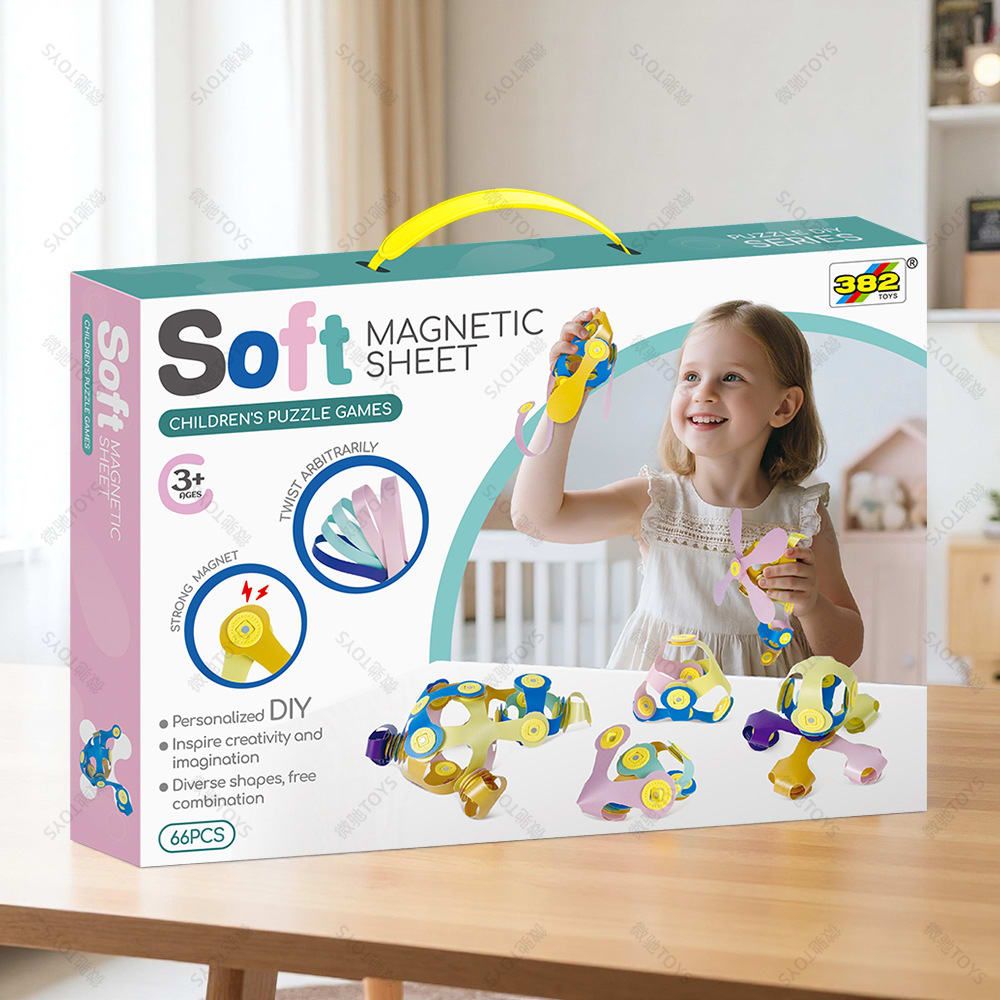 Kids 3D Soft Magnetic Building Tiles Toy Set, Creative DIY Puzzle Blocks for Ages 3+ - Develops Fine Motor Skills & Imagination, Ideal Birthday Gift for Girls, Home Play STEM Learning Kit (66PCS)