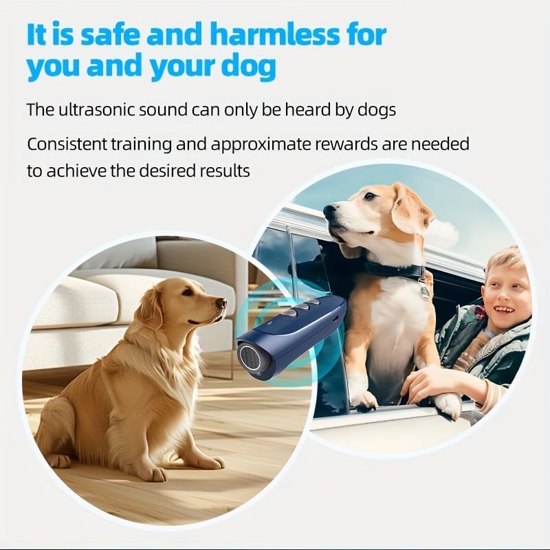 Handheld Ultrasonic Anti-Barking Training Device for Dogs, Safe and Humane Deterrent with LED Light, Indoor and Outdoor Use (Navy)