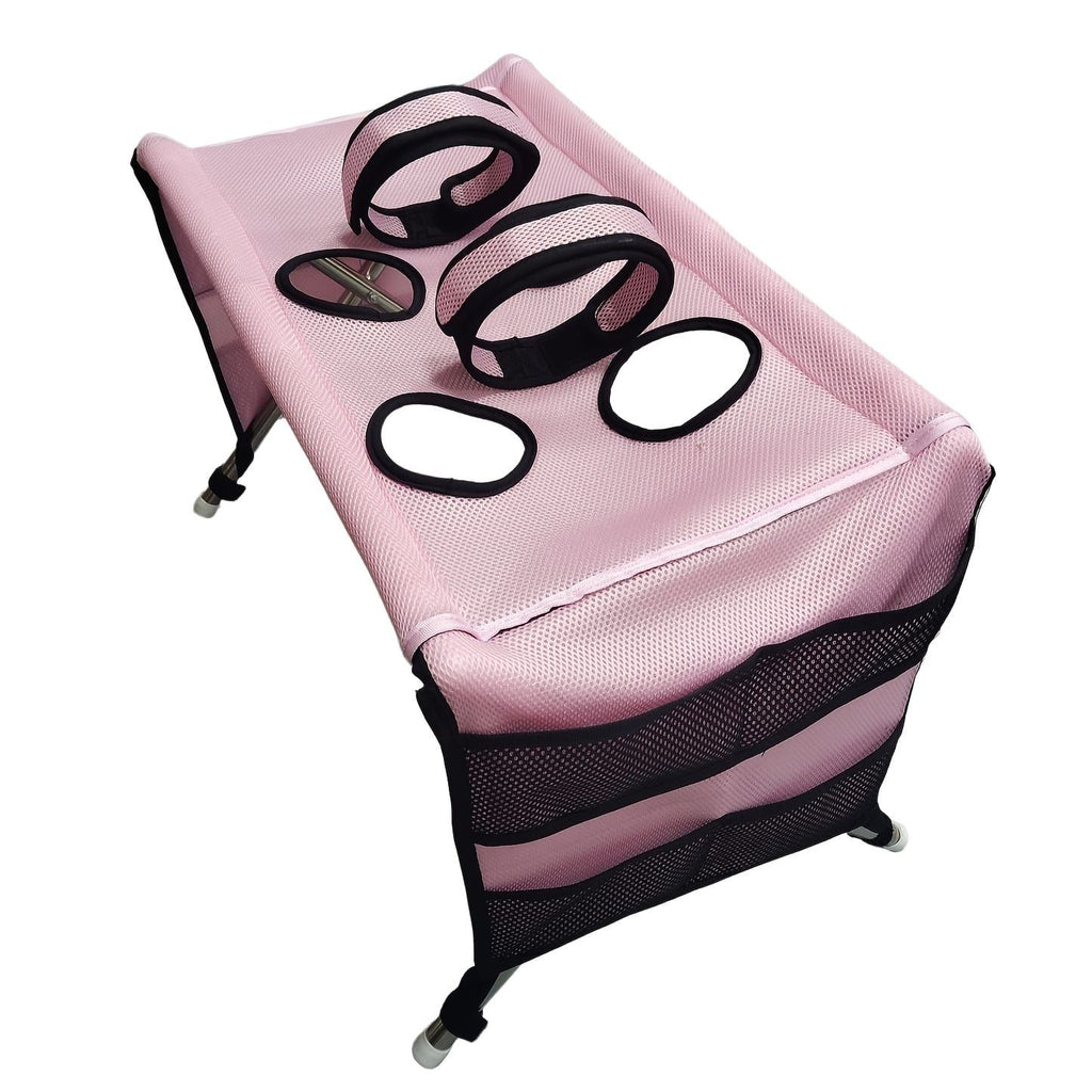 Foldable Pet Grooming Table for Cats and Small Dogs, Multi-functional Care Station with Mesh Bed, Storage Pockets, and Adjustable Restraint Straps for Nail Trimming, Hair Brushing, Bathing, and Ear Cleaning (Black)