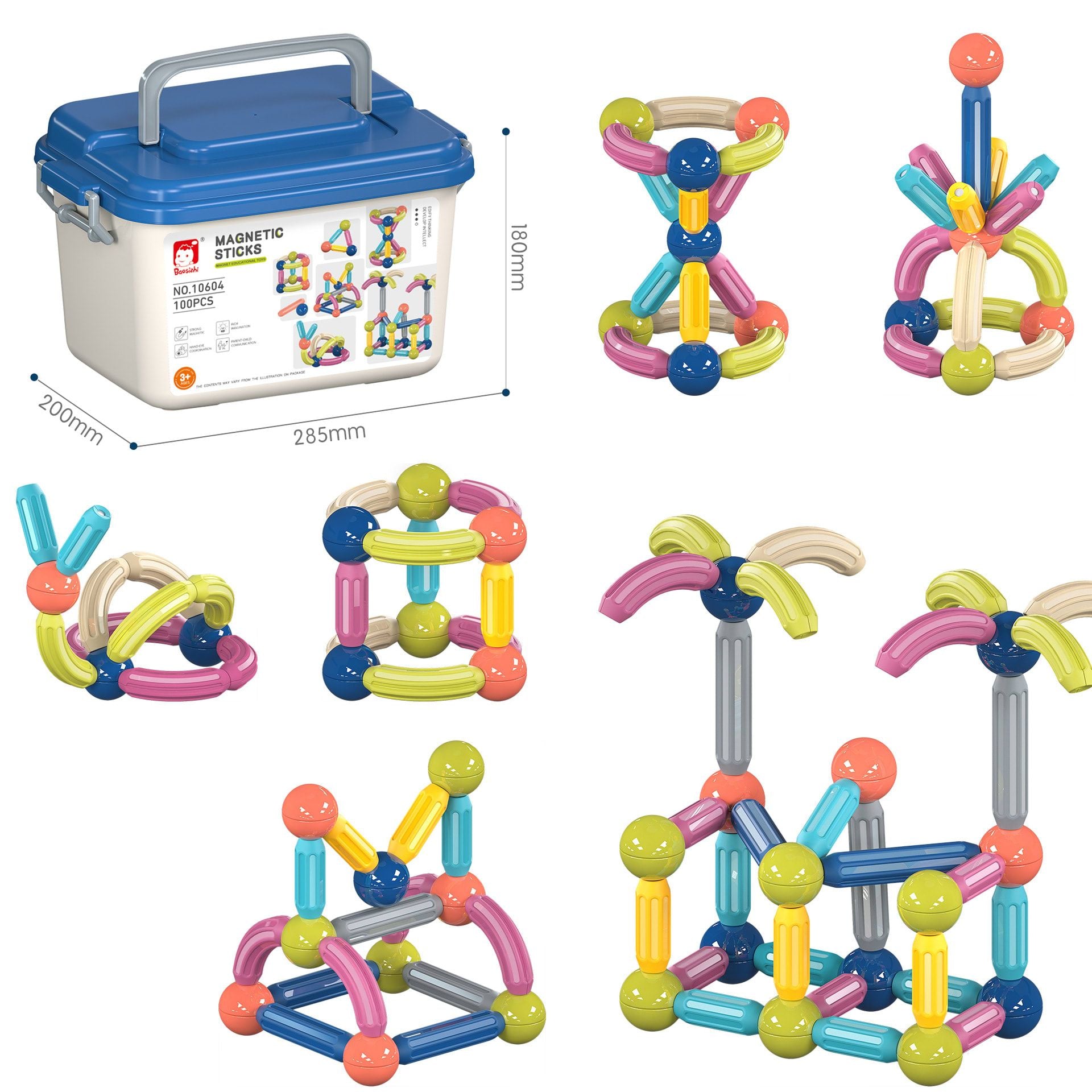 Magnetic Building Sticks and Balls Set for Kids Ages 3+ – Creative STEM Learning Toy for Spatial Thinking, Fine Motor Skills, and Early Education Gift with Storage Box (50PCS)