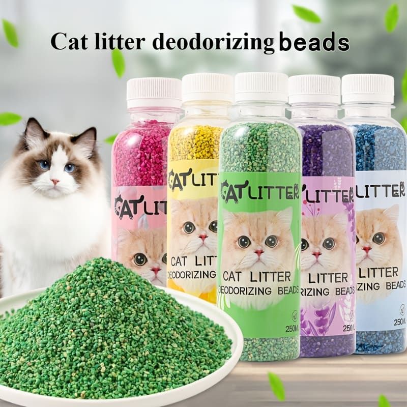 Premium Cat Litter Deodorizer Beads – Natural Odor Eliminator for Litter Box, Long-Lasting Scented Crystals with Lavender, Rose, Lemon, Green Apple & Jasmine, Pet-Safe Fragrance-Free Formula (Blue)