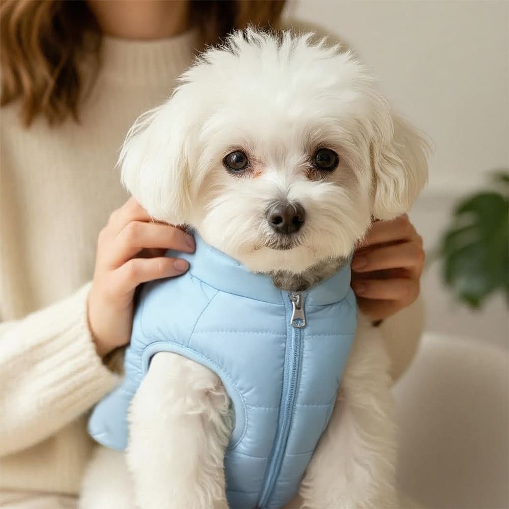Winter Warm Quilted Vest for Small Pets – Water-Resistant, Fleece-Lined, Easy-On Design with Leash Hole for Indoor and Outdoor Use (S, Blue)