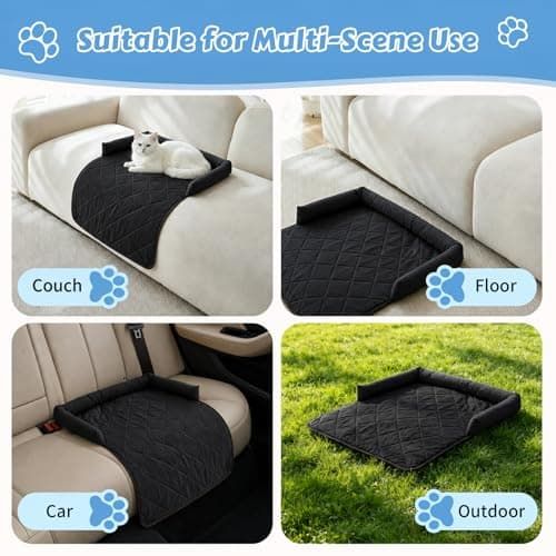 Cooling Pet Mat with Bolster Side Support – Scratch-Resistant, Self-Cooling, Non-Slip Base for Cats & Small to Medium Dogs, Perfect for Sofa, Floor, Car, or Outdoor Use (M, Black)