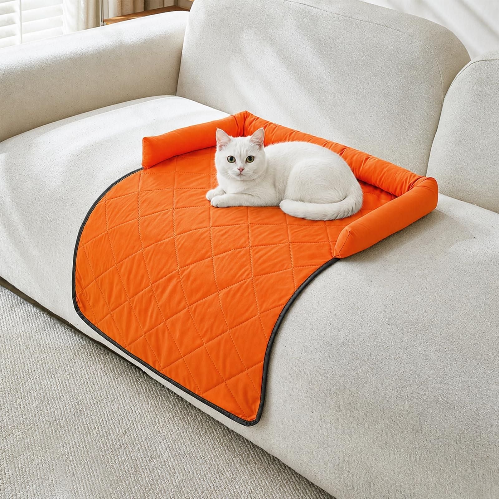 Cooling Pet Mat with Bolster Side Support – Scratch-Resistant, Self-Cooling, Non-Slip Base for Cats & Small to Medium Dogs, Perfect for Sofa, Floor, Car, or Outdoor Use (S, Grey)