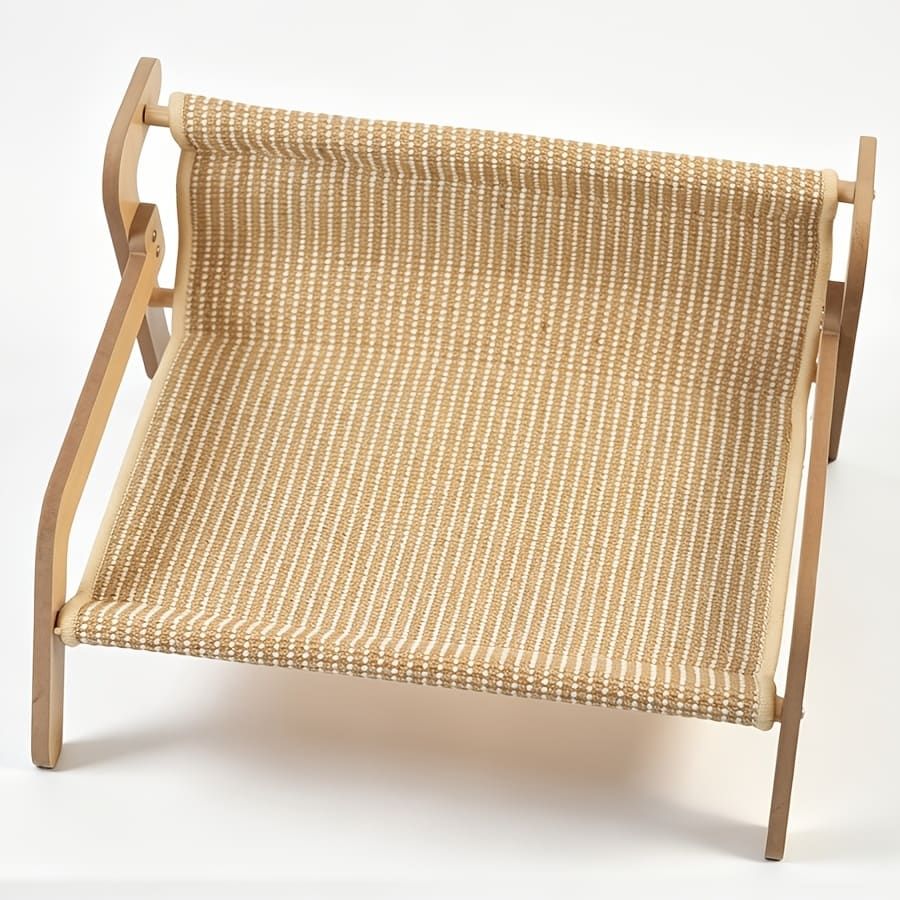 Curved Wooden Cat Lounge Chair with Sisal Scratching Surface – Hammock-Style Pet Bed for Indoor Rest, Play, and Nail Trimming, Fits Living Room or Balcony (Yellow)