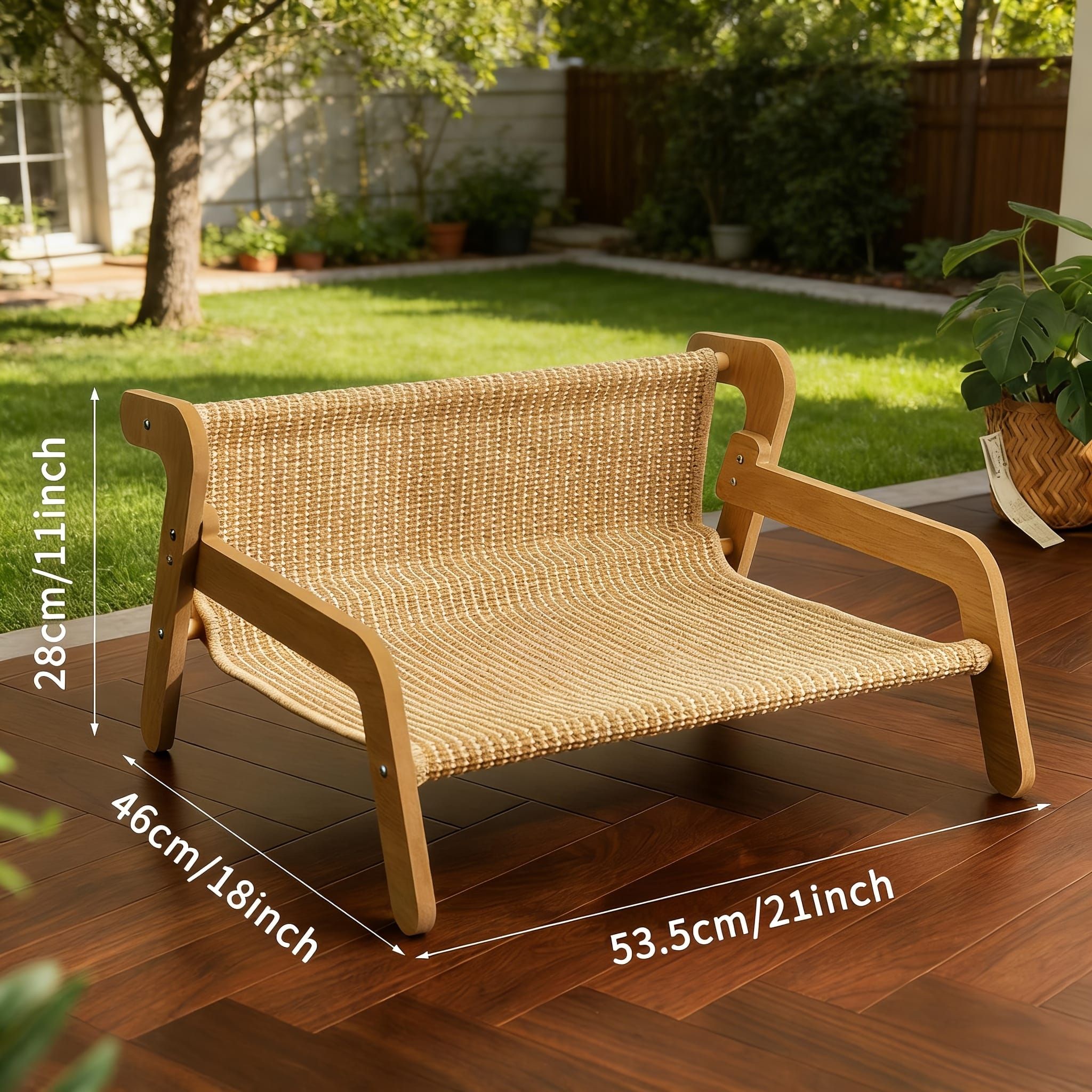 Curved Wooden Cat Lounge Chair with Sisal Scratching Surface – Hammock-Style Pet Bed for Indoor Rest, Play, and Nail Trimming, Fits Living Room or Balcony (Yellow)