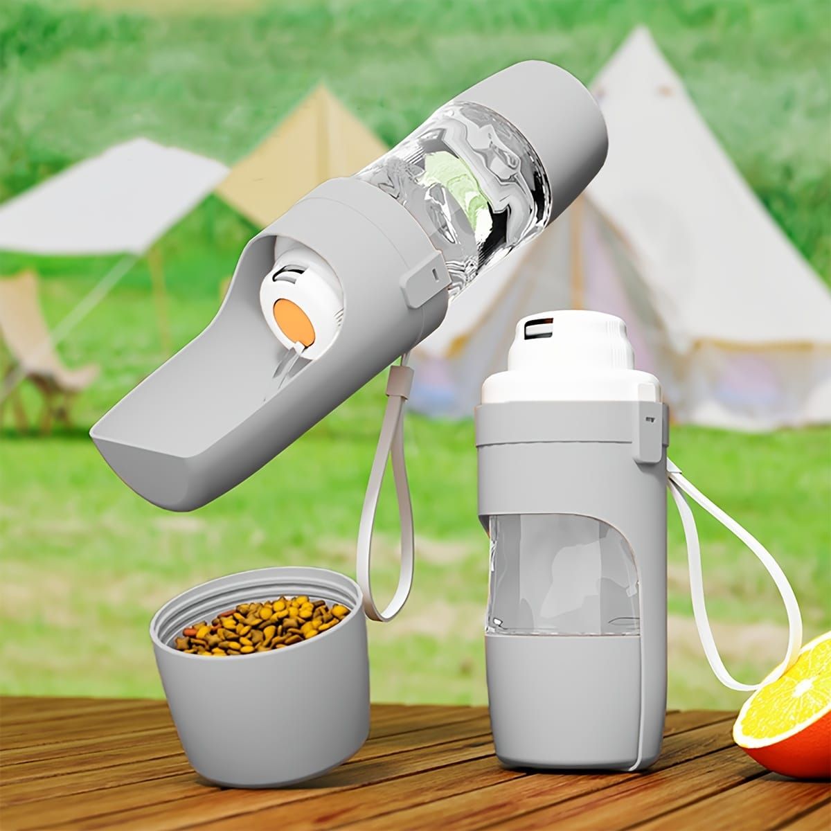 Portable Dog Water Bottle – Leak-Proof Pet Water Dispenser with Food Storage, Ideal for Outdoor Walks, Camping, and Travel (Yellow)