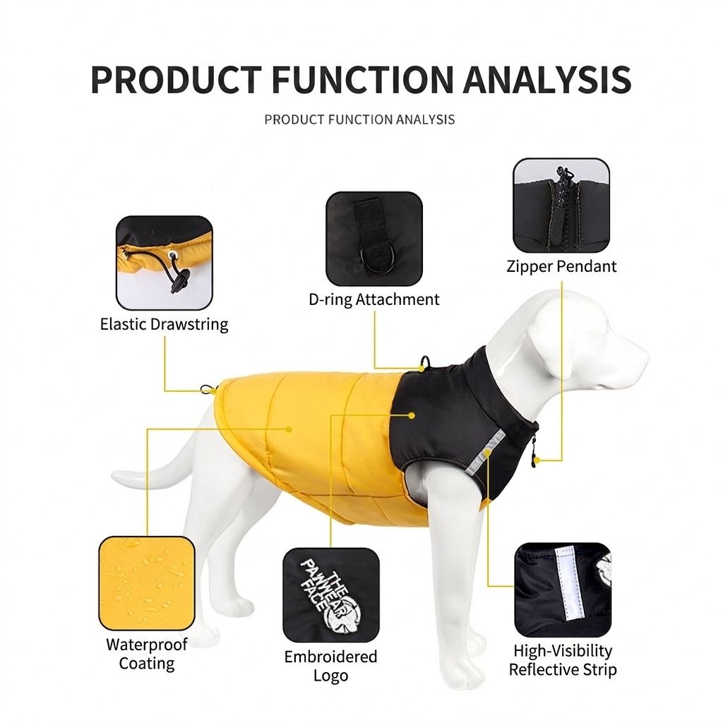 Keep Your Pup Cozy and Visible This Winter – Waterproof, Insulated Dog Coat with Reflective Strips, Front Zipper, D-Ring Leash Attachment, and Adjustable Fit for Daily Walks and Outdoor Adventures (M, Yellow)
