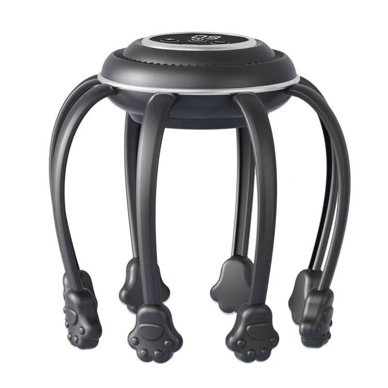 Wireless Octopus Head Massager USB Rechargeable Scalp Relaxation Black