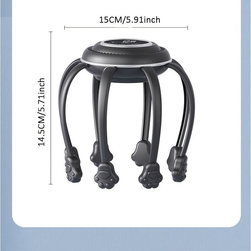 Wireless Octopus Head Massager USB Rechargeable Scalp Relaxation Black