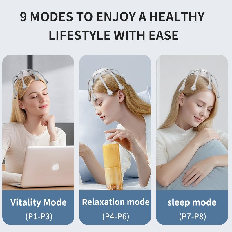 Wireless Octopus Head Massager USB Rechargeable Scalp Relaxation Black