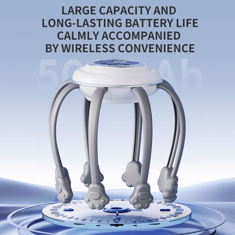 Wireless Octopus Head Massager USB Rechargeable Scalp Relaxation Black
