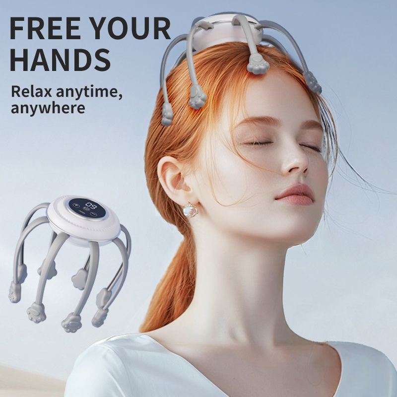 Wireless Octopus Head Massager USB Rechargeable Scalp Relaxation White