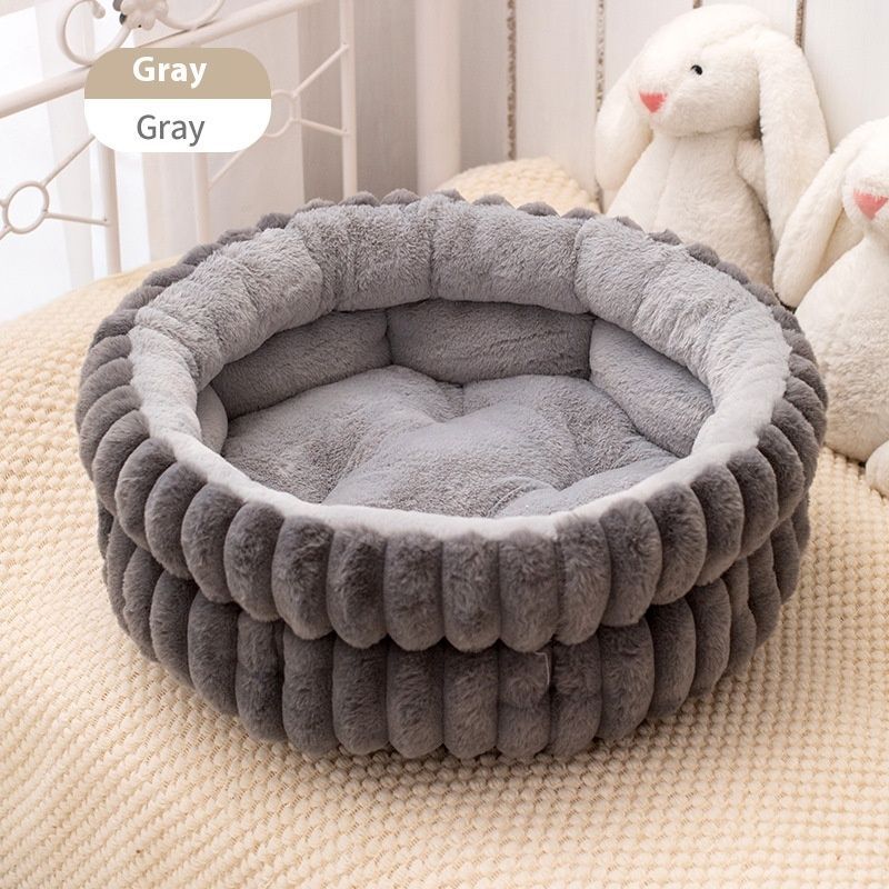 Pet Bed Cat Bed Dog Bed All-Season Bed Ultra-Soft Plush Large Pet Bed Round Pet - Gray - Size 50-20-15