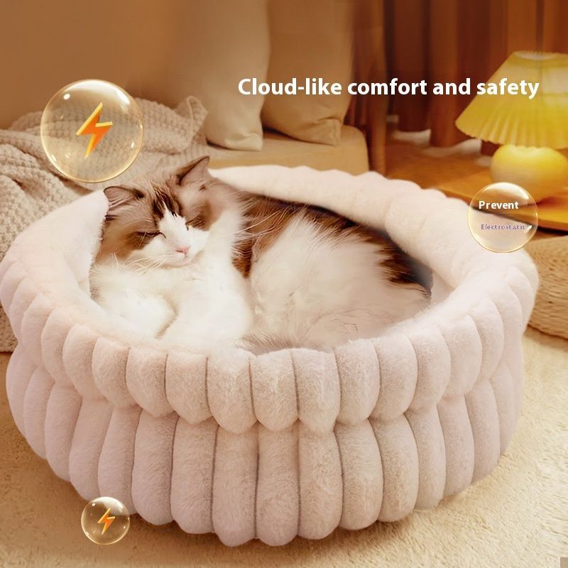 Pet Bed Cat Bed Dog Bed All-Season Bed Ultra-Soft Plush Large Pet Bed Round Pet - White - Size 40-15-15