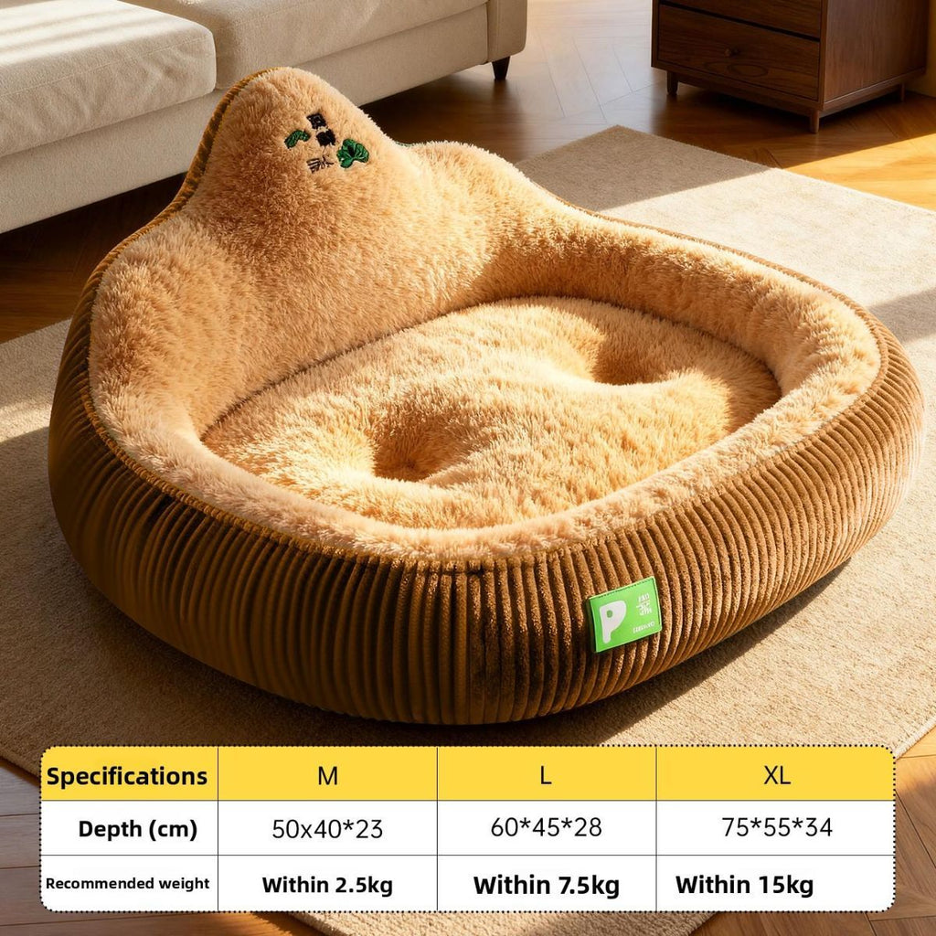 Pet Bed Dog Bed Cat Bed Winter Warm Pet Bed Money Tree Backrest Temperature - Brown - Size L60-45-28