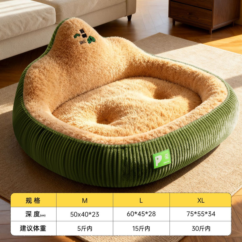 Pet Bed Dog Bed Cat Bed Winter Warm Pet Bed Money Tree Backrest Temperature - Green - Size L60-45-28