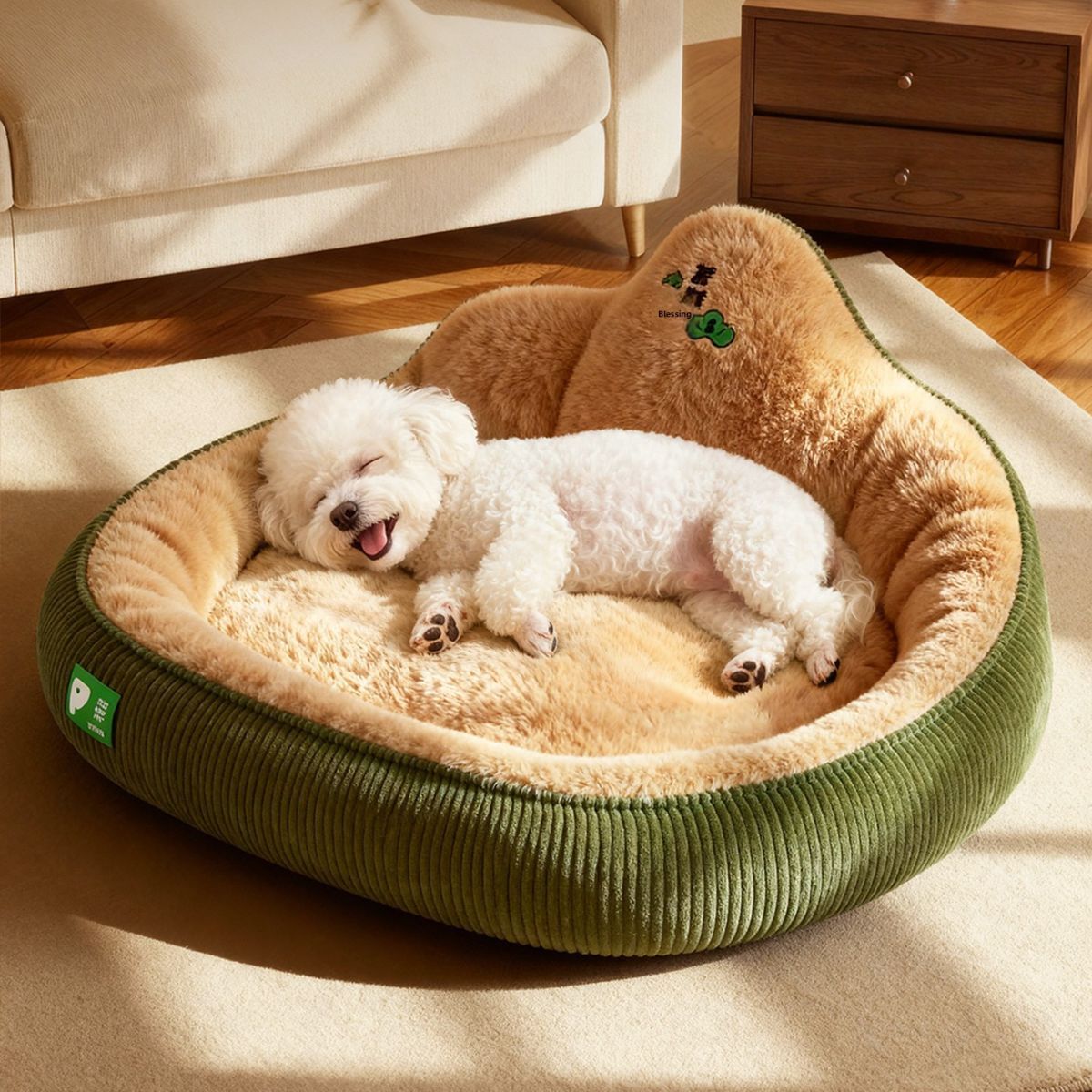 Pet Bed Dog Bed Cat Bed Winter Warm Pet Bed Money Tree Backrest Temperature - Green - Size M50-40-23