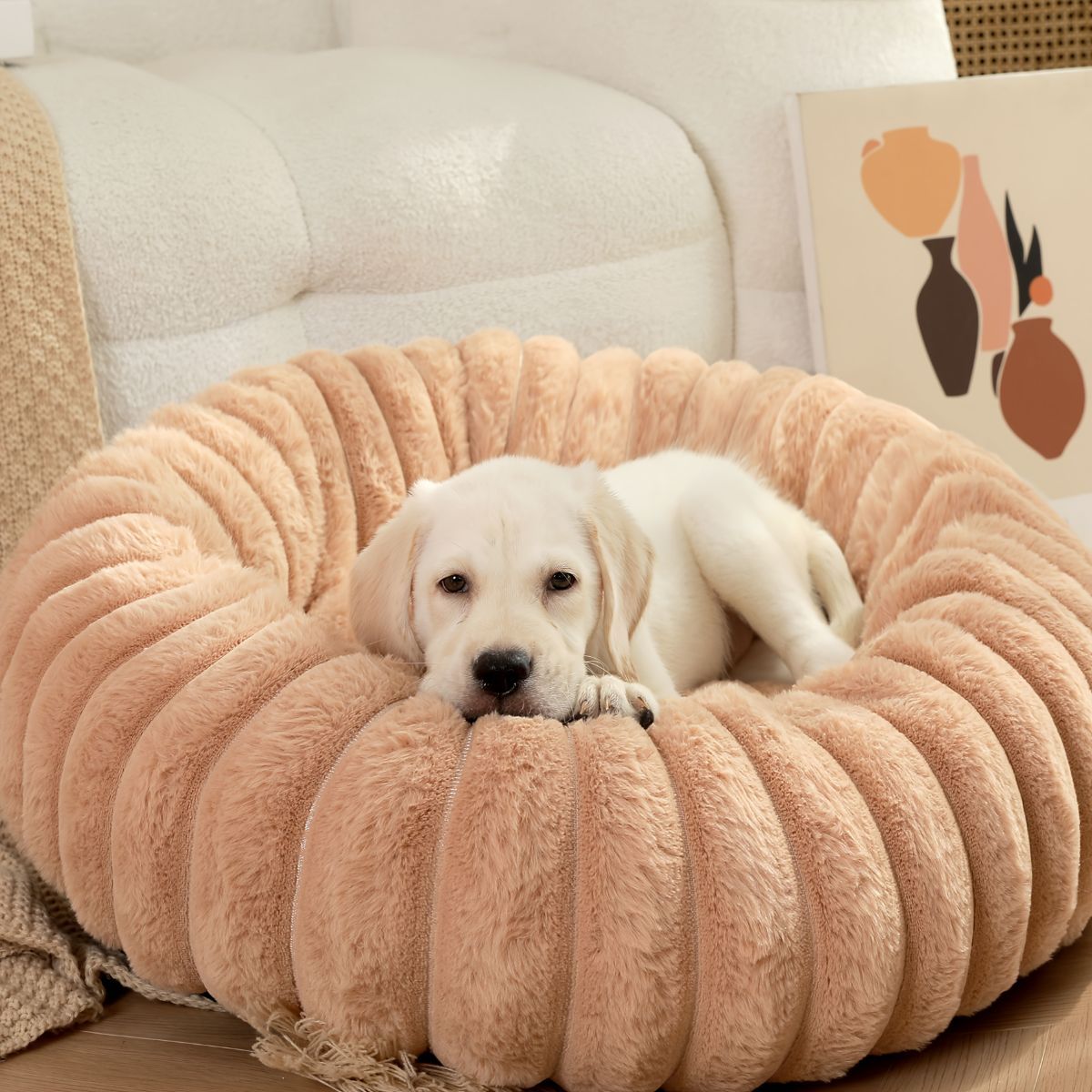 Pet Bed Dog Bed Cat Bed Small Dog Bed Medium Dog Bed Plush Pet Bed All-Season - Beige - Size 40-20-15