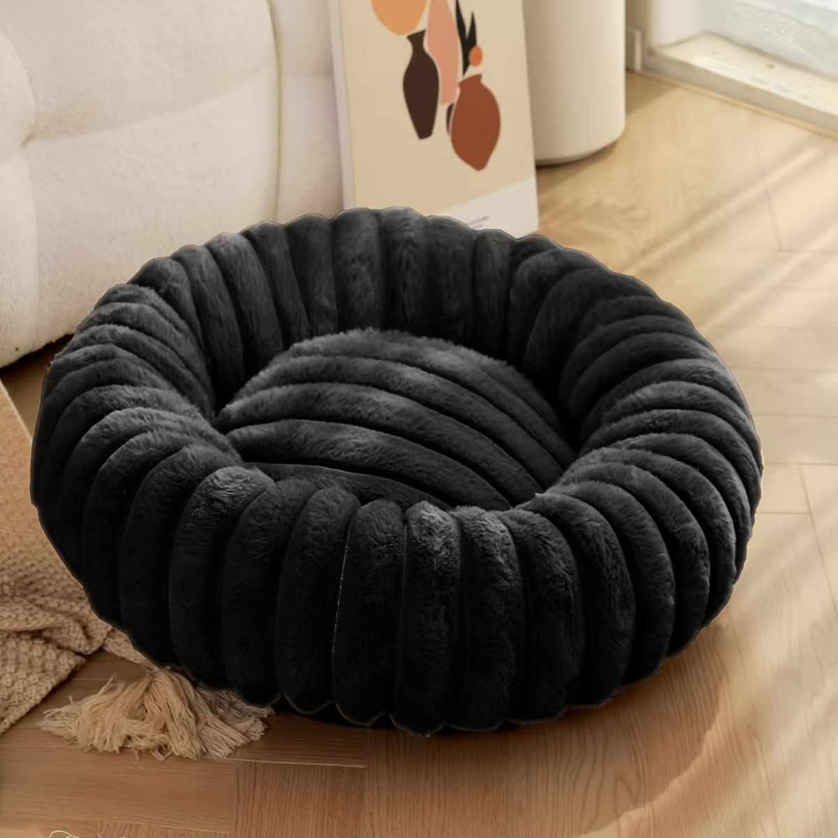Pet Bed Dog Bed Cat Bed Small Dog Bed Medium Dog Bed Plush Pet Bed All-Season - Black - Size 40-20-15