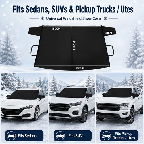 188 x 110cm Car Windscreen Snow Cover 600D Oxford PU Coated Frost Ice Protector for Cars SUVs and Utes