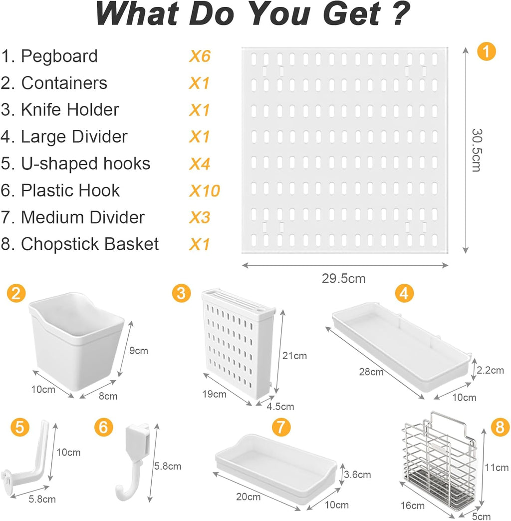CARLA HOME Pegboard Wall Organizer Kit with 6 Modular Pegboards & 21 Accessories for Kitchen, Office, Gaming & Craft Storage