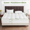 1500GSM Bamboo Mattress Topper Extra Thick 10CM Bed Topper Queen: 152 x 203 + 40 cm
