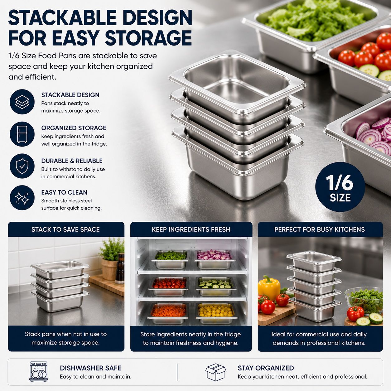 Commercial Stainless Steel GN 1/6 100mm Deep Gastronorm Bain Marie Buffet Steam Table Food Pan