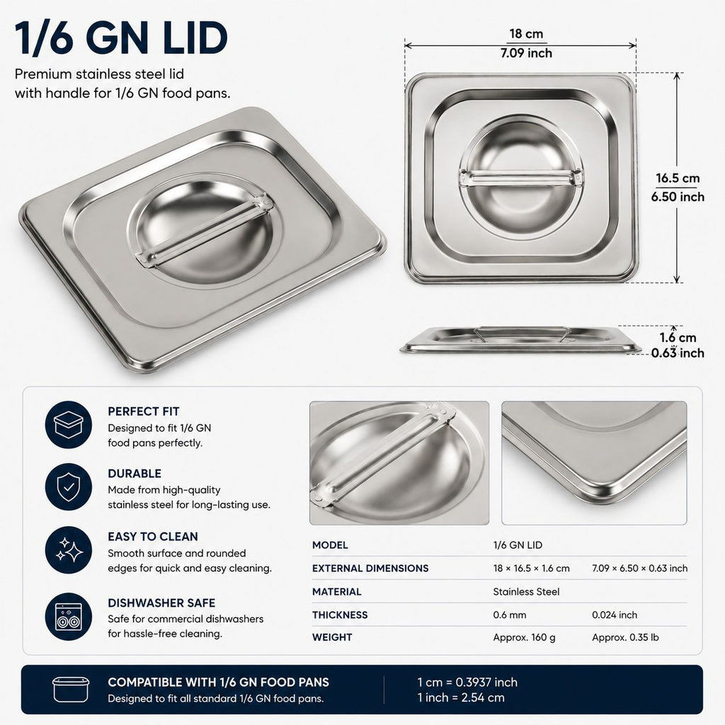 Commercial Stainless Steel GN 1/6 100mm Deep Gastronorm Bain Marie Buffet Steam Table Food Pan with Lid