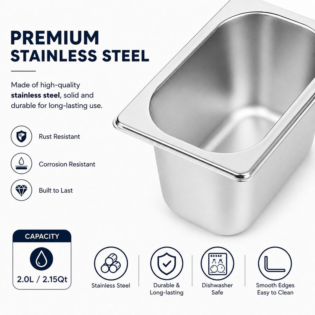 Commercial Stainless Steel GN 1/9 100mm Deep Gastronorm Bain Marie Buffet Steam Table Food Pan