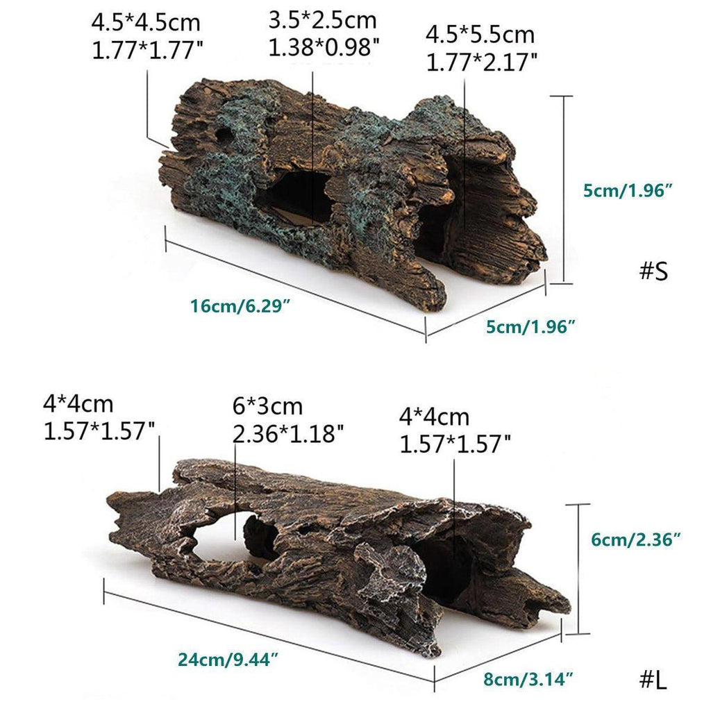 Tree Log Hide Ornament Trunk Tunnel Fish Reptile Tank Resin Aquarium Decoration - Small
