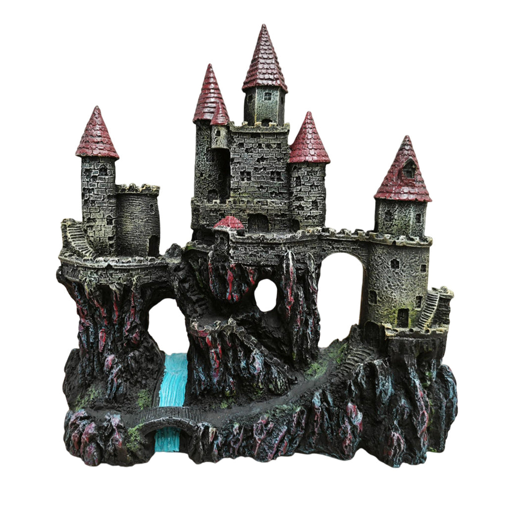 Aquarium Castle Ornament Fish Tank Decoration Medieval Style Resin Decor Home - B
