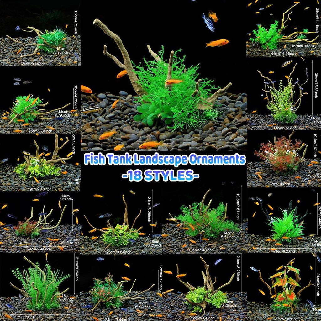 Aquarium Landscaping Decoration Artificial Wood and Plants Fish Tank Ornament - CM3303-Green Orange