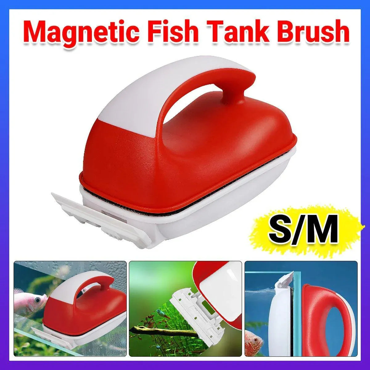 Double-Sided Aquarium Glass Cleaner Brush for Fish Tank Algae Removal S/M Size - M