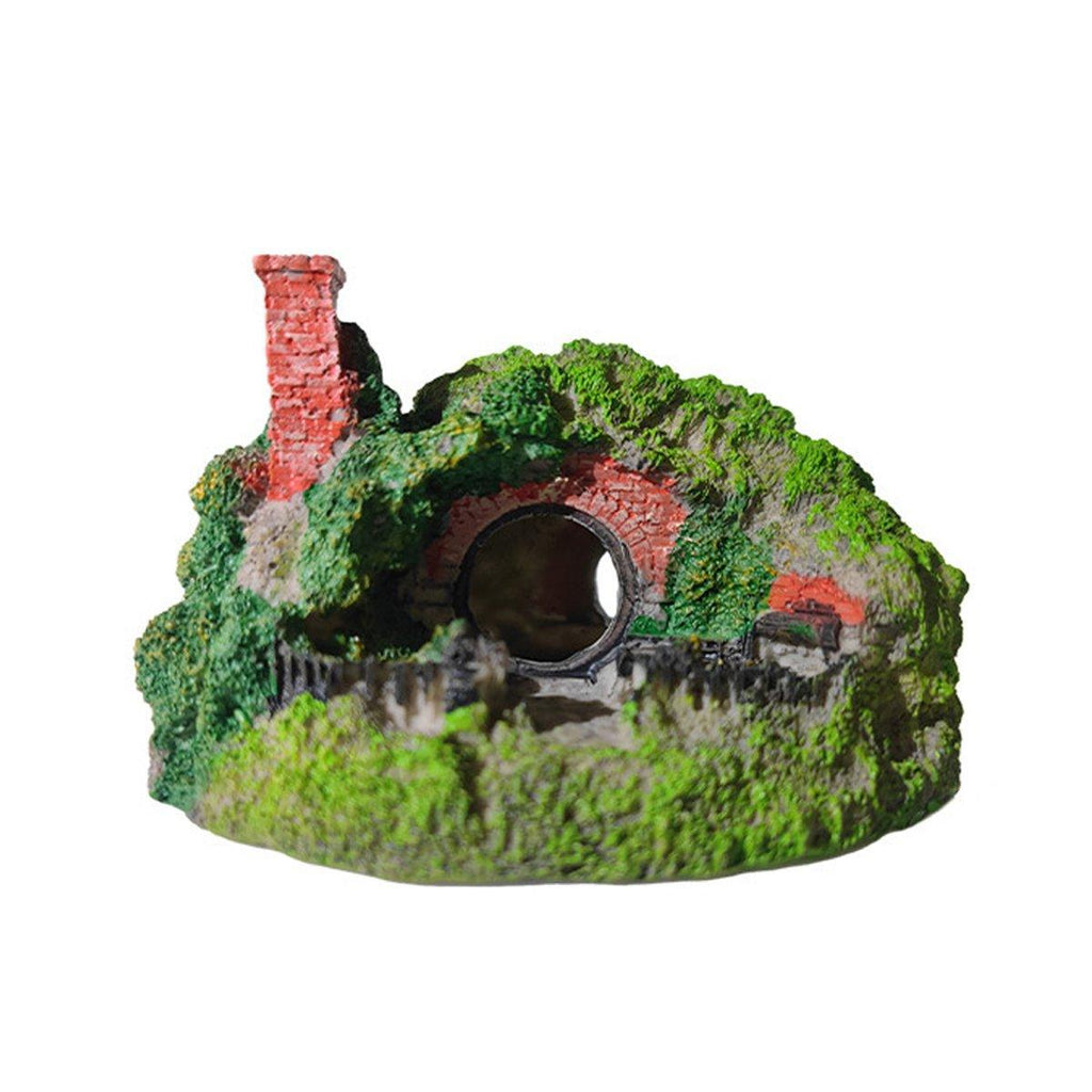 Resin Grass House Aquarium Ornament Natural Fish Tank Decoration Hideaway - B