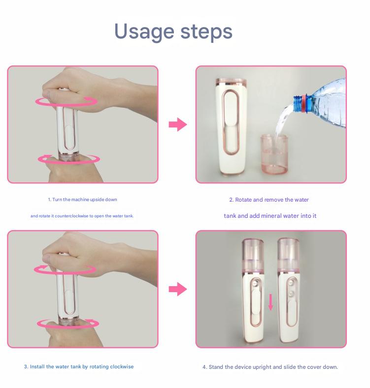 Pink Dual Nozzle Nano Facial Mister - USB Rechargeable Hydrating Spray