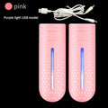 Pink Portable USB Shoe Dryer & Deodorizer - Constant Temperature Electric Boot Warmer with UV Sanitizer