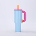 Blue 40oz Macron Stainless Steel Insulated Tumbler with Handle and Straw - 14.8 x 10.5 x 28 cm Large Capacity Car-Friendly Travel Mug