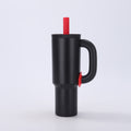 Black 40oz Macron Stainless Steel Insulated Tumbler with Handle and Straw - 14.8 x 10.5 x 28 cm Large Capacity Car-Friendly Travel Mug