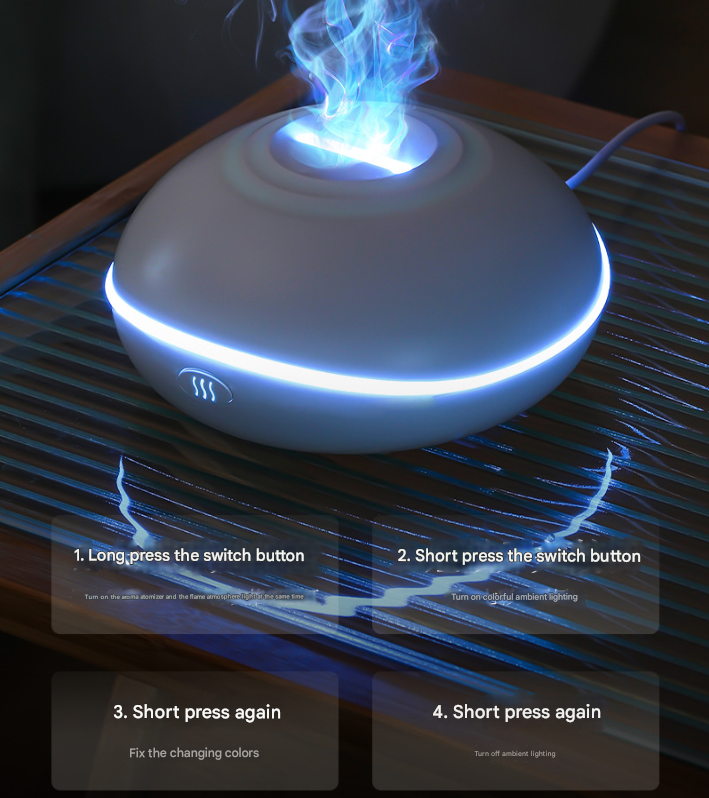 Wood grain Mini USB Aromatherapy Diffuser with Flame Projection - Portable Humidifier for Home and Car Use