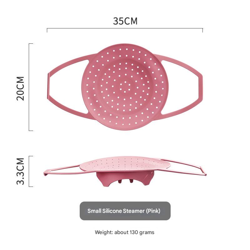 Small Pink Flexible Silicone Steamer Basket with Heat-Resistant Handles - Food-Grade Vegetable Steamer Insert for Pots & Pans