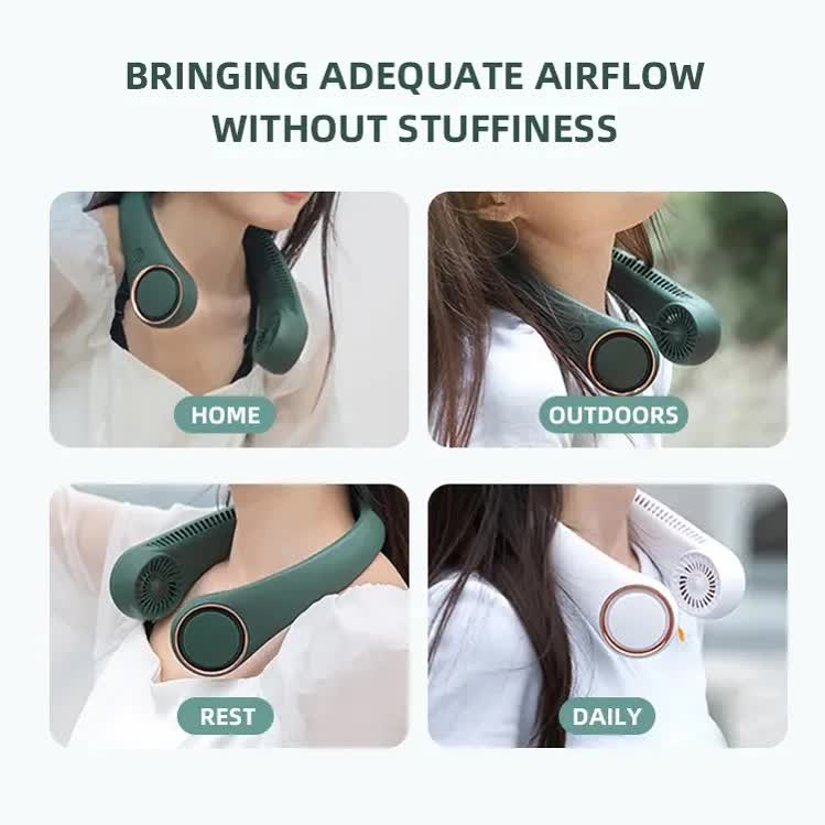 Portable Neck Fan 4000mAh Rechargeable Bladeless Personal Fan 3 Speeds Quiet Hands Free Cooling Device with 360 Airflow USB Type-C for Travel Outdoor White
