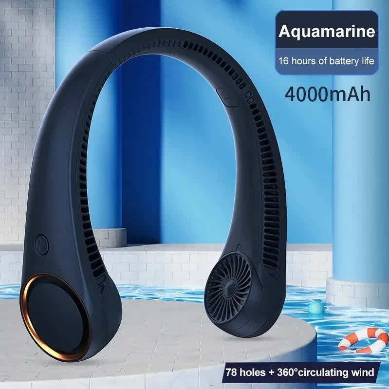 Portable Neck Fan 4000mAh Rechargeable Bladeless Personal Fan 3 Speeds Quiet Hands Free Cooling Device with 360 Airflow USB Type-C for Travel Outdoor White
