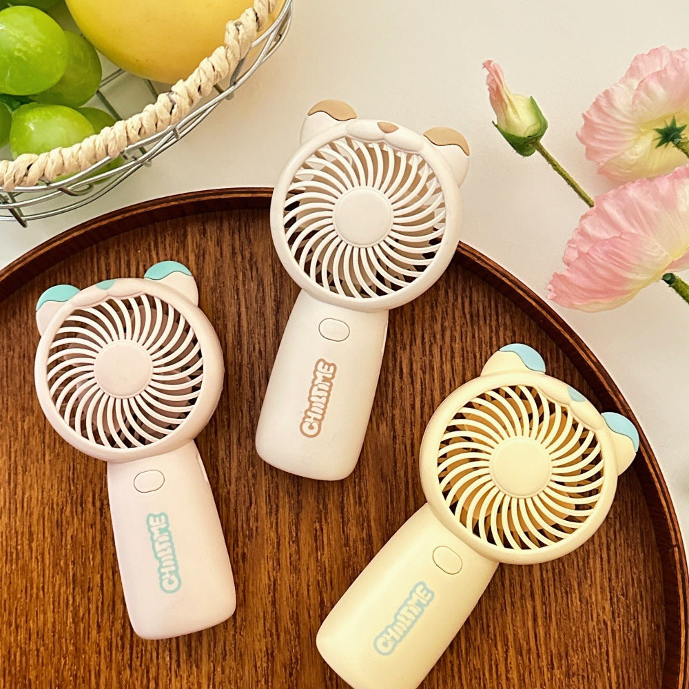 Mini Handheld Fan Rechargeable Portable Personal Cooling Device Cute Bear Design 3 Speed Adjustable with Stand Lanyard for Travel Kids Office Yellow