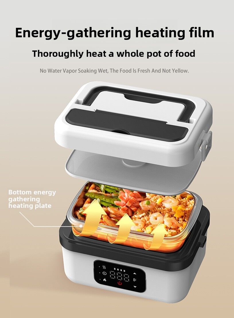 1L Black-Blue Cordless Waterless Heated Lunch Box - Portable 304 Stainless Steel Bento Box for Picnic Students Office Workers, Timed Insulation & USB Rechargeable
