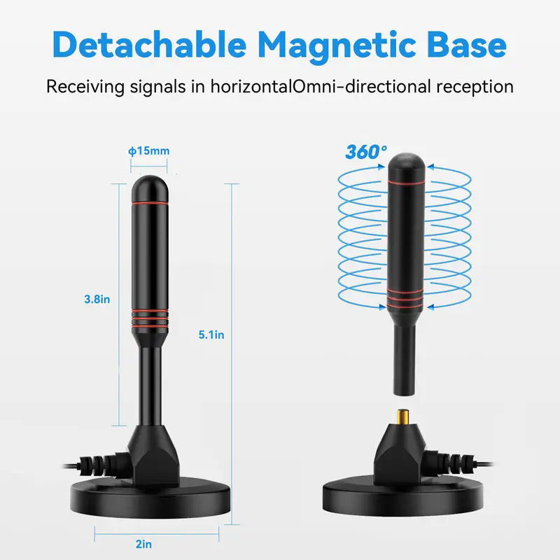 Digital HDTV Antenna with 5M Cable & Signal Booster for 4K High Gain 37dBi Reception - 360° Omnidirectional Indoor/Outdoor Antenna Compatible with DVB-T/T2, ATSC, ISDB-T