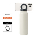 White 24oz Stainless Steel Insulated Water Bottle With 90° Adjustable Vertical/Horizontal Magnetic Phone Holder - Ringo Style Magnetic Lid Sport Flask