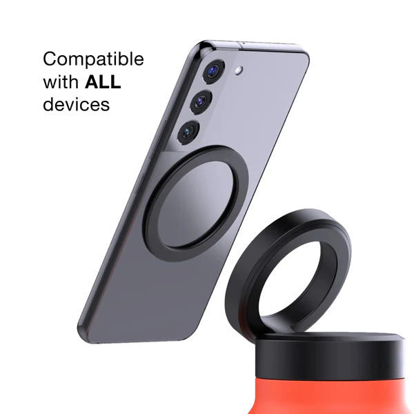 Black 24oz Stainless Steel Insulated Water Bottle With 90° Adjustable Vertical/Horizontal Magnetic Phone Holder - Ringo Style Magnetic Lid Sport Flask