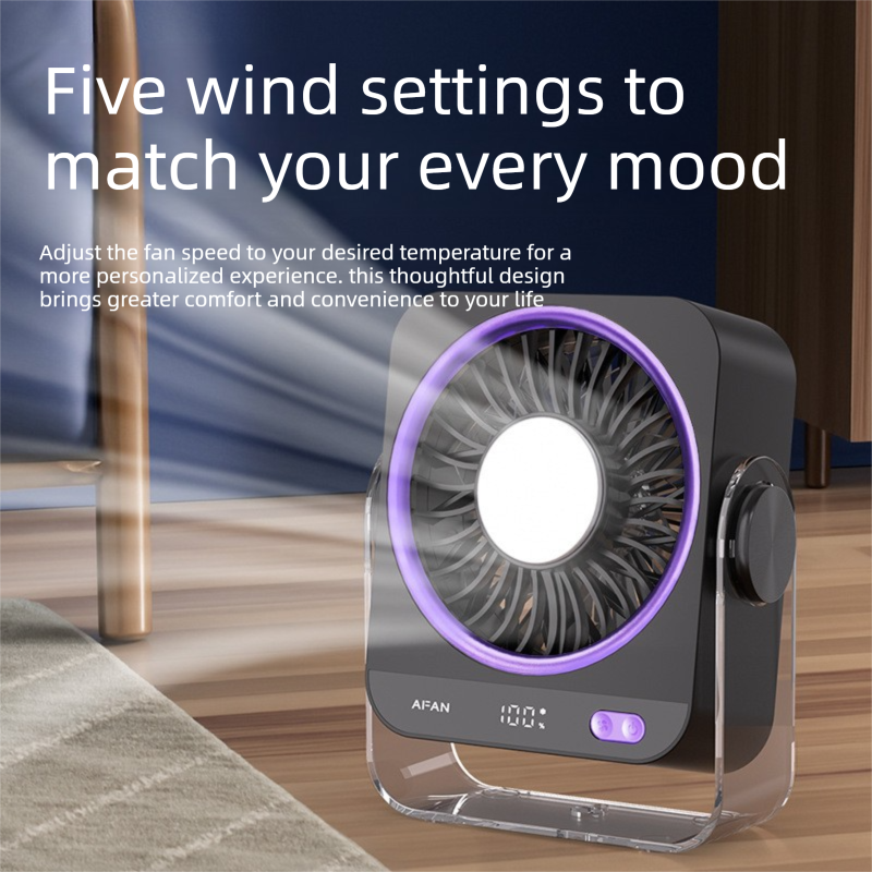White Portable Semiconductor Cooling Desk Fan USB Type-C Rechargeable 5 Speeds Digital Display Silent Operation Wall-Mountable Air Circulator for Local Home and Office Spaces